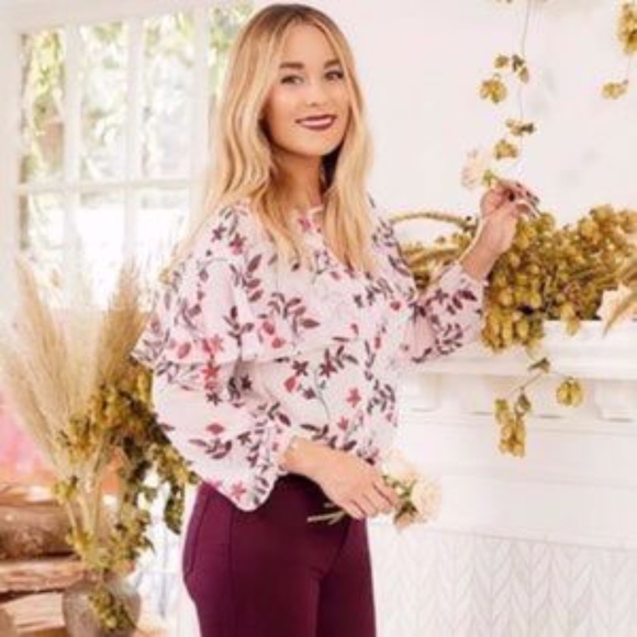 LC Lauren Conrad Tops - LC LAUREN CONRAD Top Blouse Floral Boho Peasant Long Sleeves Pink Size S L